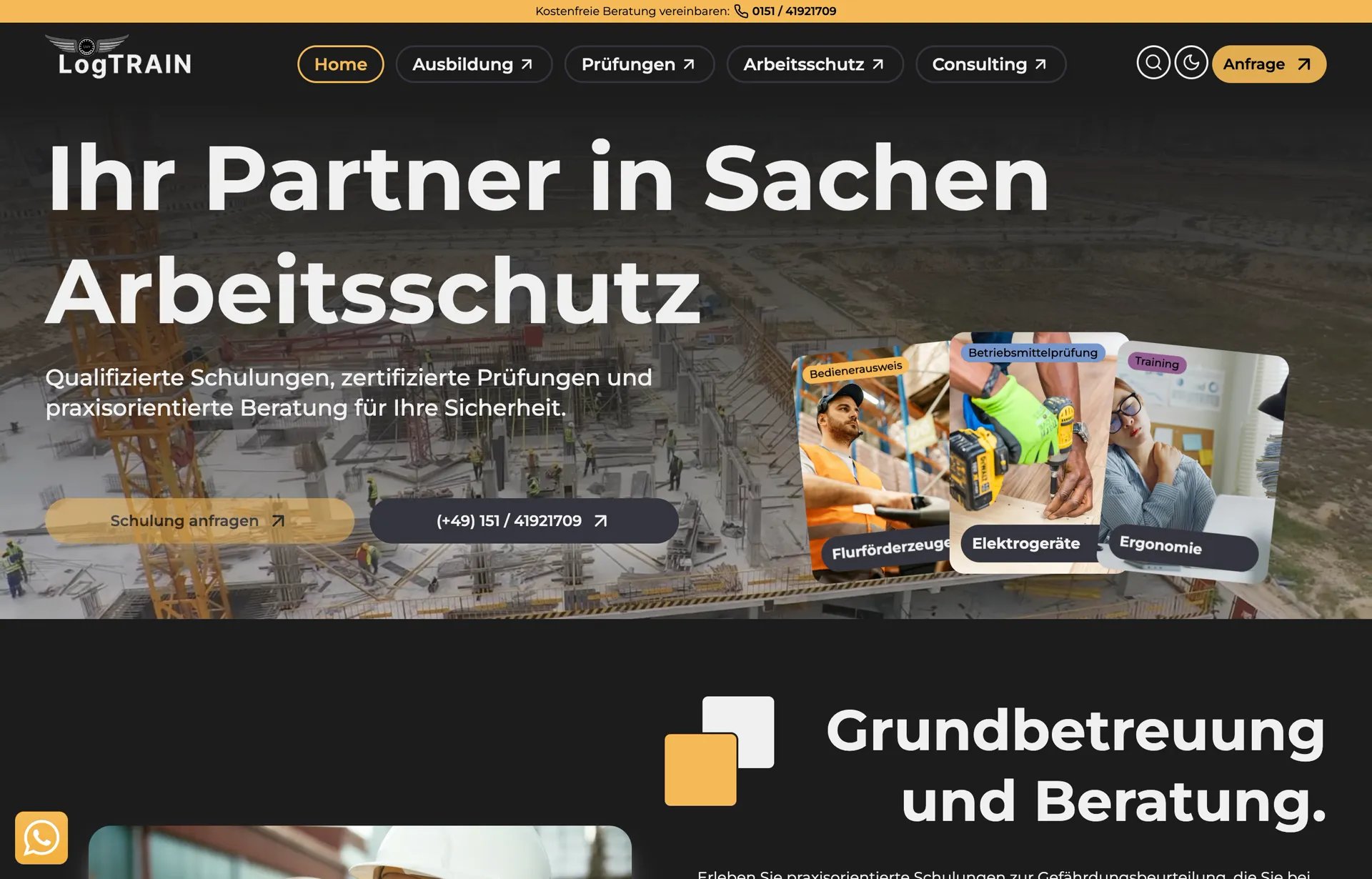 Screenshot: Arbeitsschutz und Arbeitssicherheit